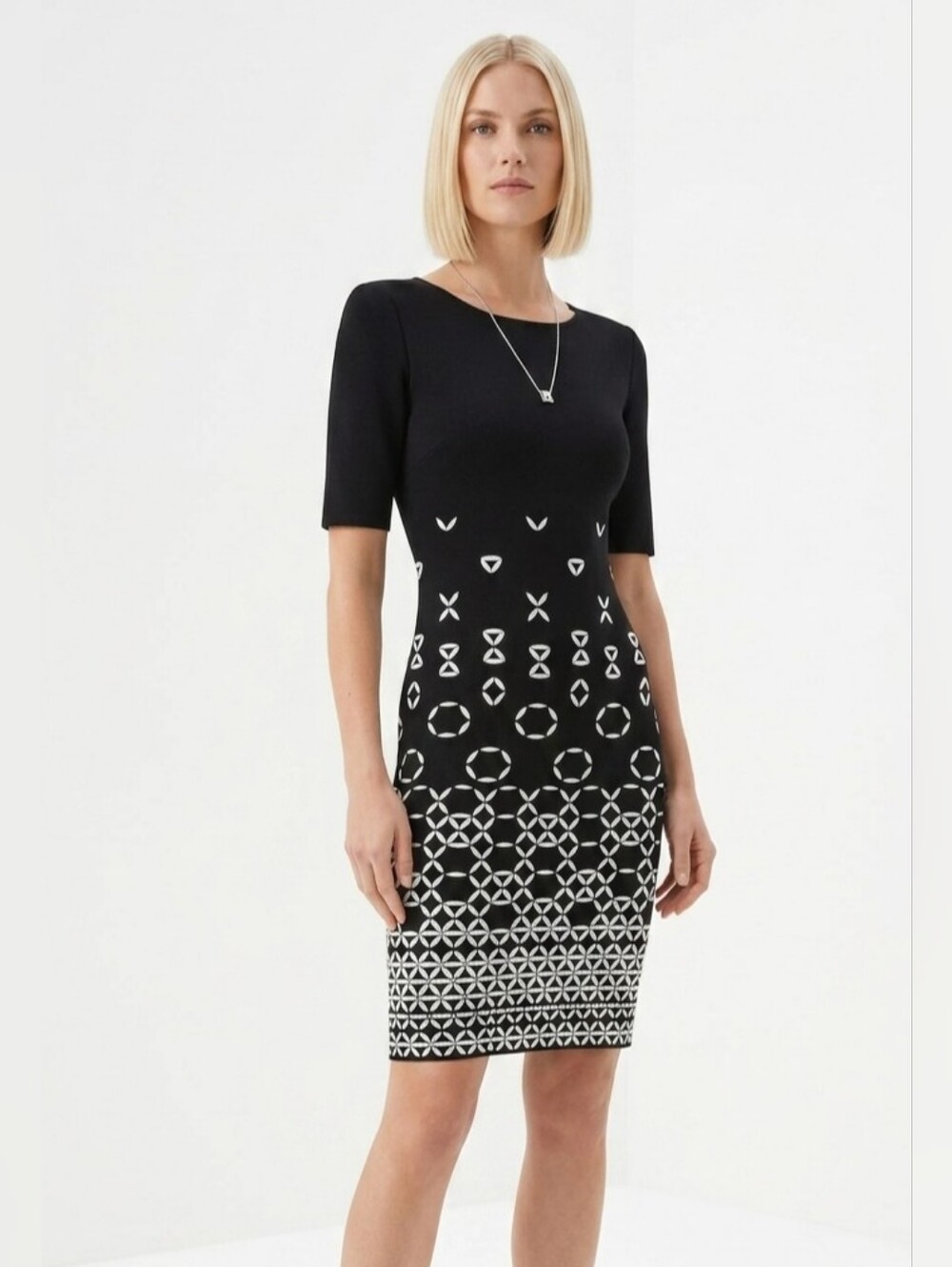 St. John Caviar Blanco Bodycon Knit Dress